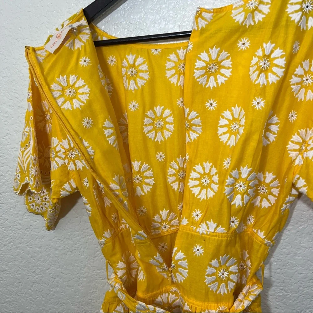 Tory Burch Embroidered Eyelet Ruffled Sunlight & New Ivory Top Blouse Yellow 4